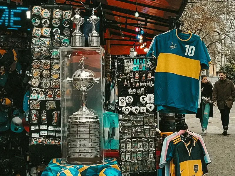 Argentine football shirts at a stall in Buenos Aires