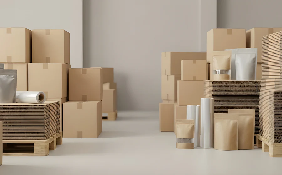 Cajas y materiales de embalaje en un depósito