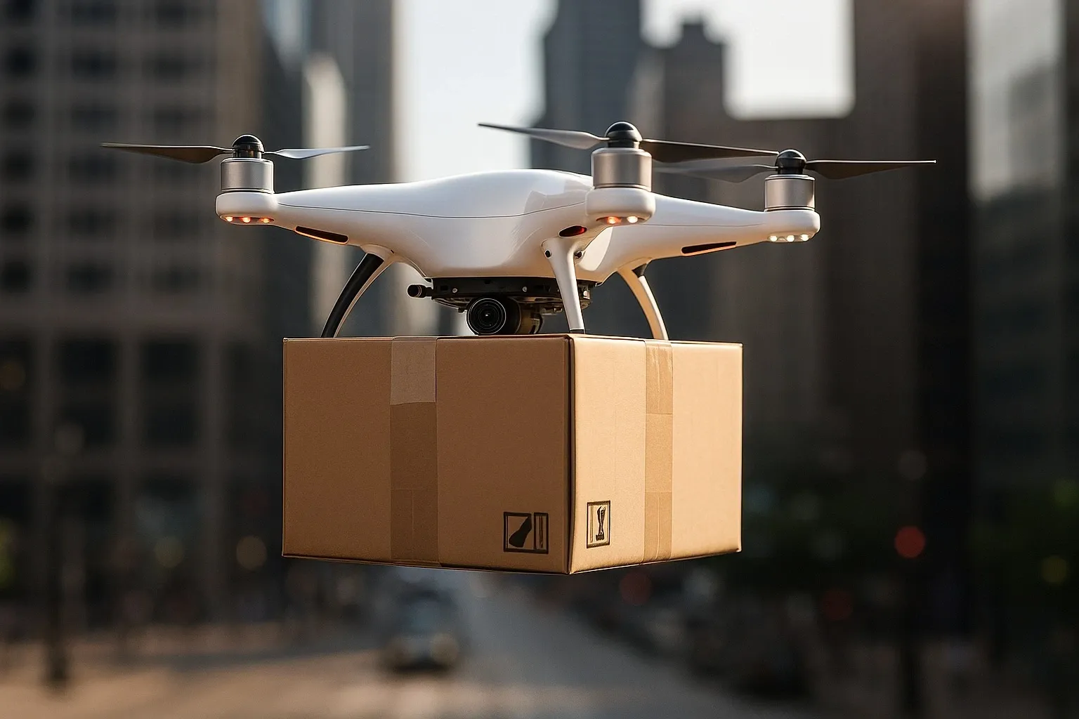 Imagen de un dron llevando un paquete