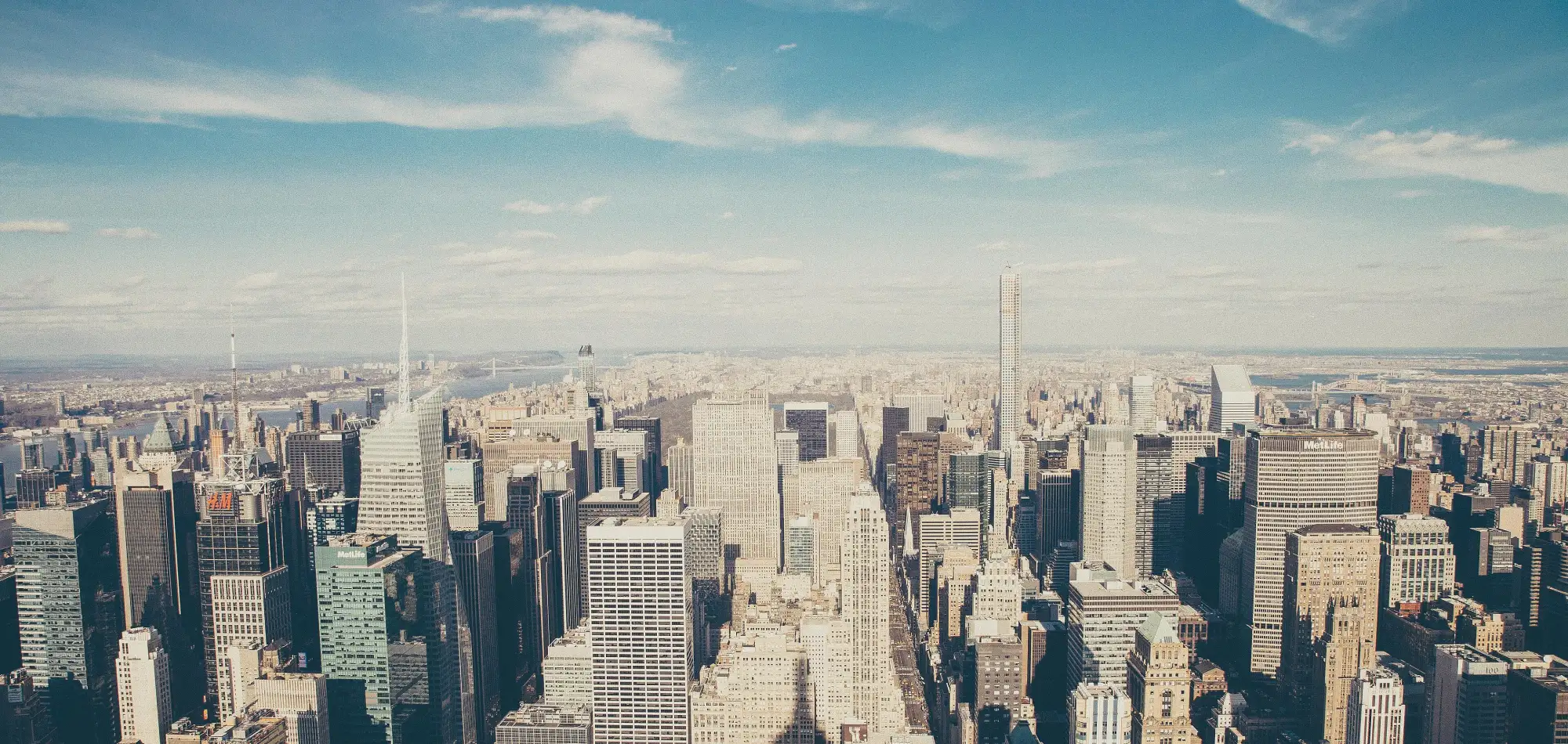 Vista aérea de los rascacielos de Manhattan, Nueva York