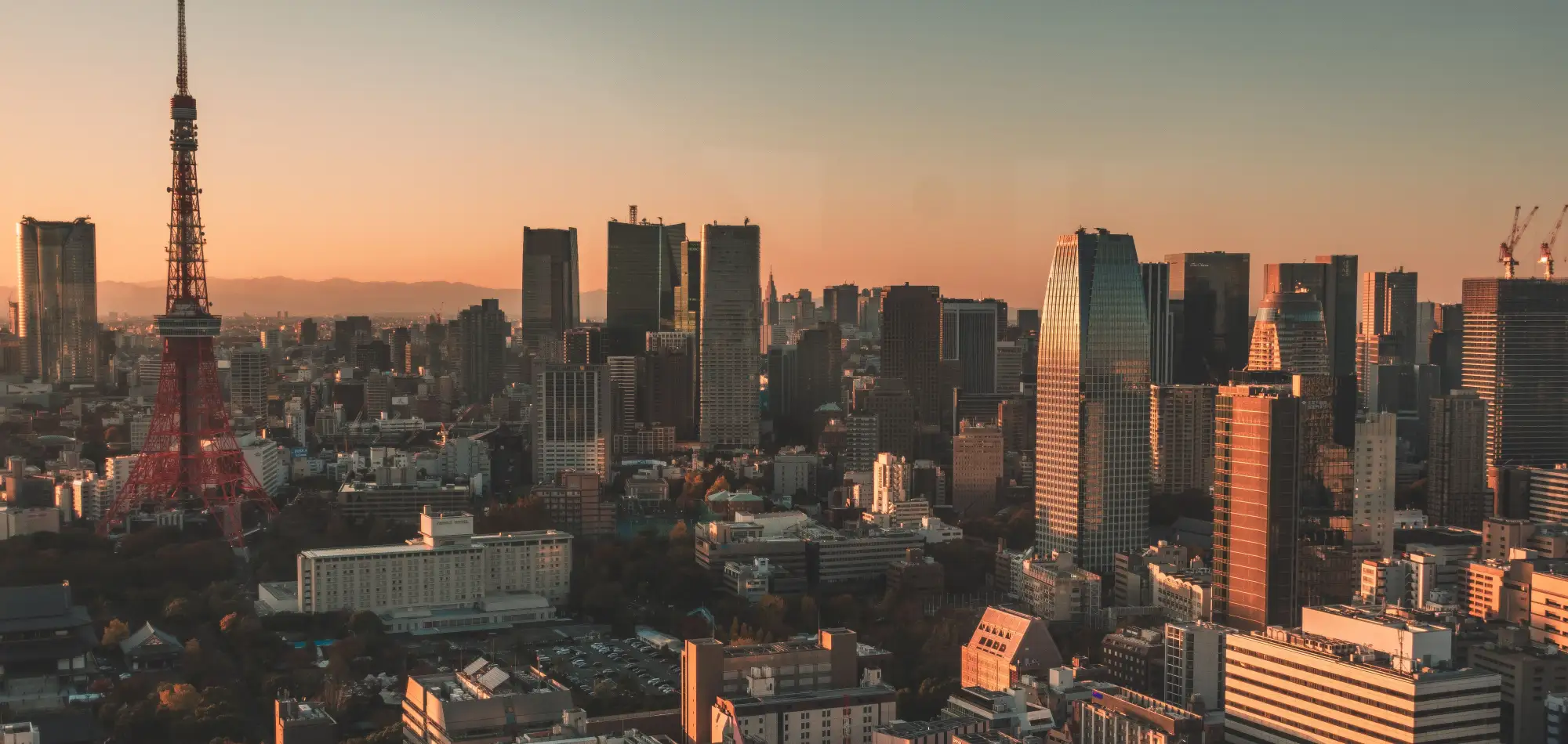 Tokio y su torre al atardecer, vistos desde las alturas